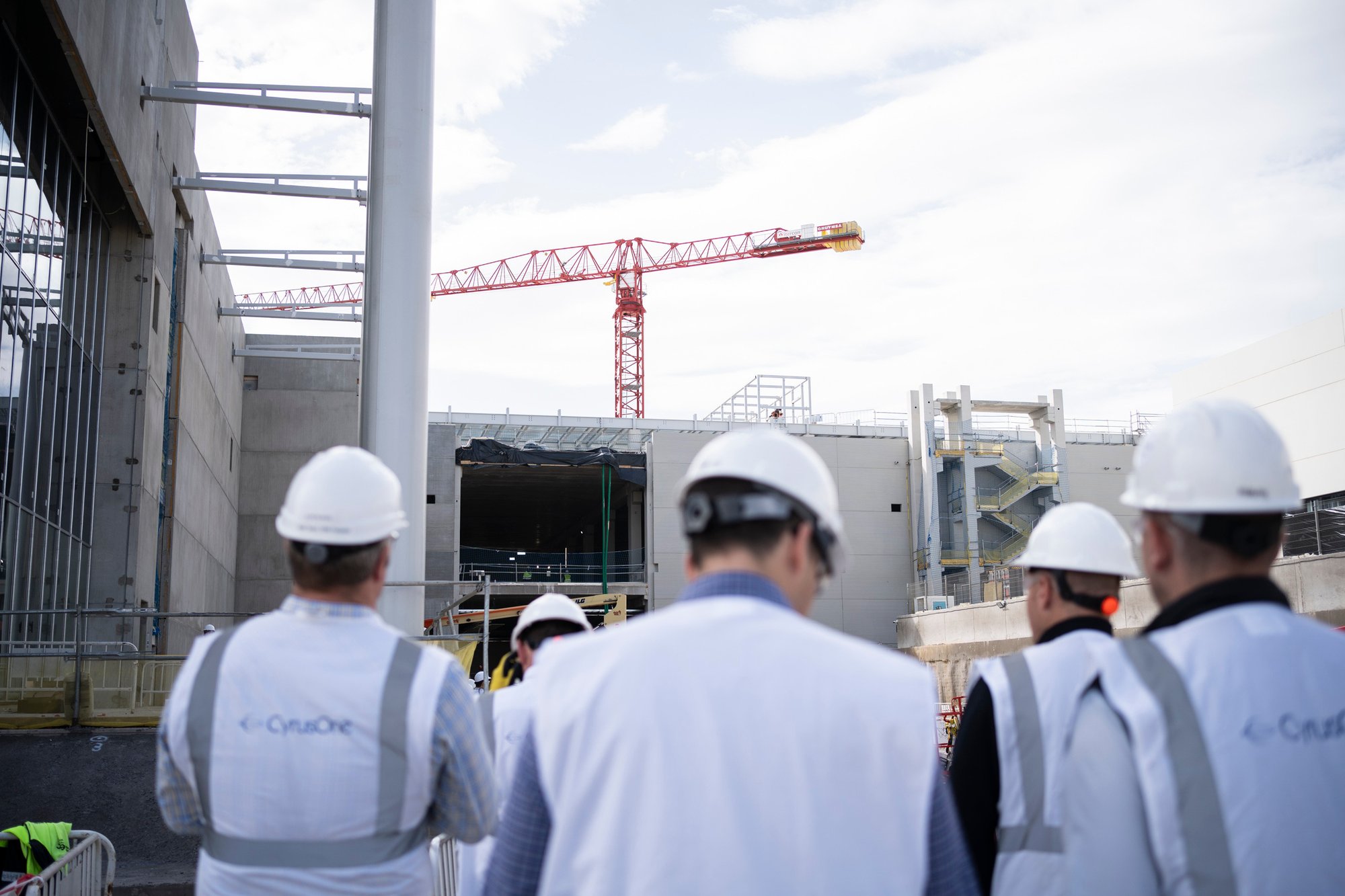 CyrusOne team in safety gear on a data center construction site